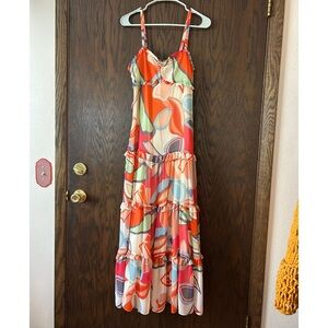 Alexis Orange Multicolor Abstract Emilio Pucci-esque Tiered Maxi Dress